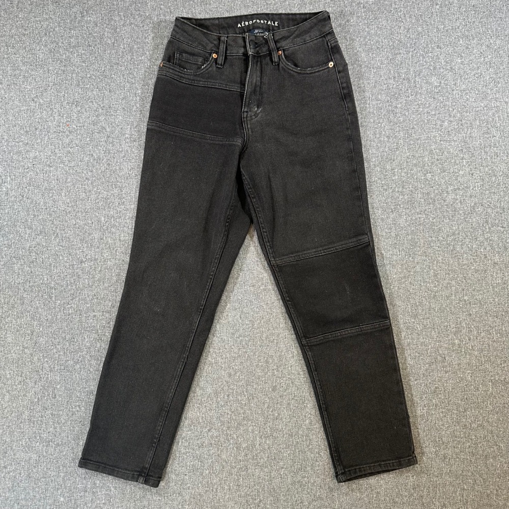 Aeropostale Jeans Women 0 Curvy Mom Jean Black Paneled Construction